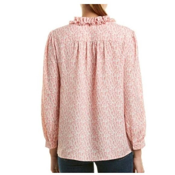 Joie Evangeline Pink Print Ruffle Tie Neck Blouse Size XS - Picture 2 of 8